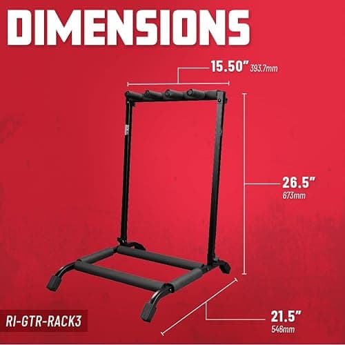 Rok-It Collapsible Folding Guitar Rack Stand for 3 Guitars – Fits Acoustic, Electric, or Bass Guitars – Portable, Durable, Space-Saving Storage (RI-GTR-RACK3) thumbnail 6
