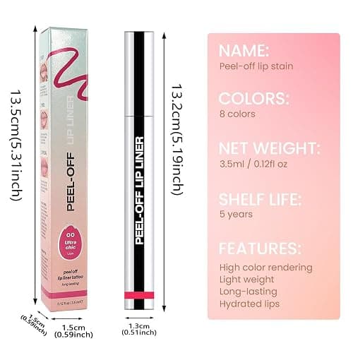 JUAAZIN 2Pcs Matte Lip Stain Peel Off Lip liner with Tweezer, Peel Off Lip Stain, Long Lasting Waterproof Lipstick Lip Gloss Tattoo, Transfer-proof for All Skin Types (0.24 fl oz-00#+06#) thumbnail 7