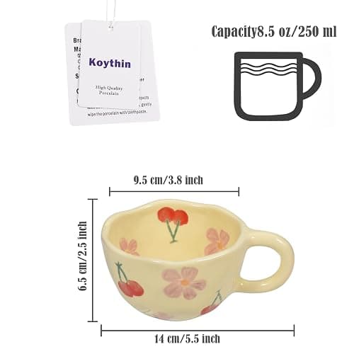 Koythin Ceramic Coffee Mug, Creative Flower Cup for Office and Home, Dishwasher and Microwave Safe, 8.5 oz/250 ml for Latte Tea Milk, Suitable for Mom on Mother's Day (Pink Cherry) thumbnail 3