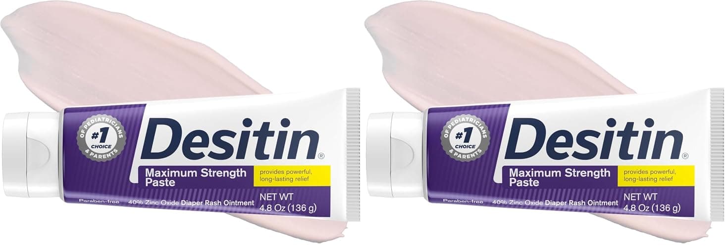 Desitin Maximum Strength Baby Diaper Rash Cream, 40% Zinc Oxide for Treatment, Relief & Prevention, Hypoallergenic, Phthalate- & Paraben-Free Paste, Protects Skin for 12 Hours, 4.8 oz (Pack of 2) - Image 1