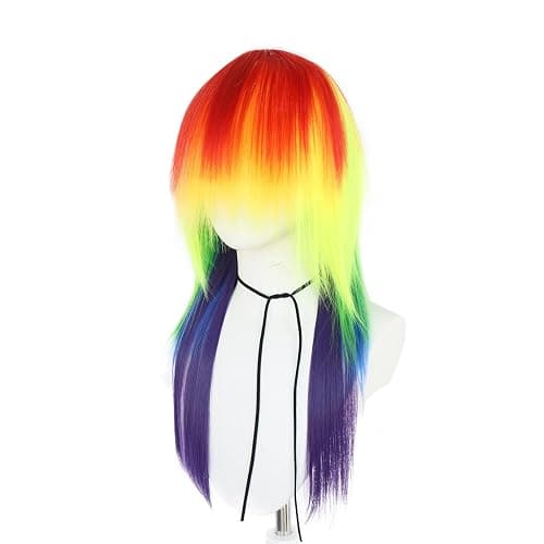 TIKJOYS (Wig Cap + Rainbow Wig for Women Men LGBT Long Straight Colorful Wigs for Pride Day Synthetic Anime Multicolor Wigs Colorful LGBT Costume Cosplay Hair for Halloween Party Mardi Gras Outfit thumbnail 3
