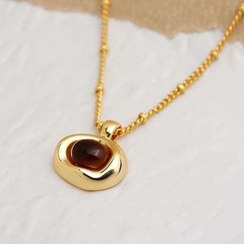 Jean Beau Gold Stone Pendant Necklaces for Women, Chunky Gemstone Dangle Necklace Wedding Prom Fashion Jewelry Gift thumbnail 4