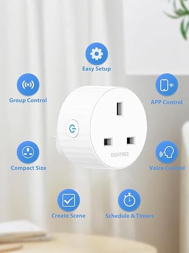 EIGHTREE Smart Plug with Energy Monitoring, Timer Plug Socket UK, 13A, 2.4G | Alexa Smart WiFi Plugs with Cost Estimation, Plug Timer Work with Alexa & Google Home, Smart Plugs with App Control thumbnail 3