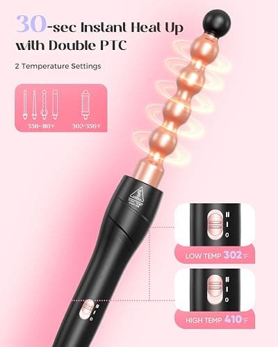 Lopeie 5 in 1 Wand Curling Iron Set, Hair Styling Tools with Thermal Brush and 4 Interchangeable Ceramic Barrels from 1/2 to 1 1/2 inch, Fast Heating, Dual Voltage Hair Curler, Gifts for Women thumbnail 4