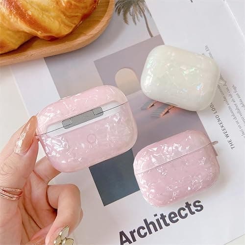 Olytop for Cute Glitter Airpods 3rd Generation Case with Cleaner Pen, Shell Pattern Apple Airpods iPod 3rd Gen Case Cover Protective Skin Girl Women with Luxury Pearl Keychain - Pink thumbnail 4