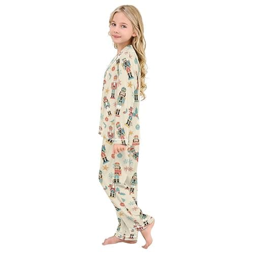 VIGTRO Satin Pajamas Set Long Sleeve Button Down Silky Sleepwear 2 Piece PJ Set Loungewear Size 5-14Y thumbnail 7