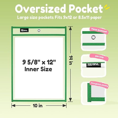 GNL Dry Erase Pocket Sleeves 30 Packs, Reusable Clear Plastic Ticket Holders with Rings, Durable & Easy-to-Erase Sheet Protectors, Assorted Colors 10x14 Inch for Classroom & School Teacher Supplies thumbnail 3