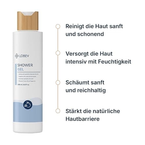 LOBEY Duschgel für Damen & Herren für Empfindliche Haut – Sanfte Reinigung – Feuchtigkeitsspendendes Duschgel mit Kokosöl – Vegan & ohne Sulfate – Natürliche Körperpflege (200 ml) thumbnail 3