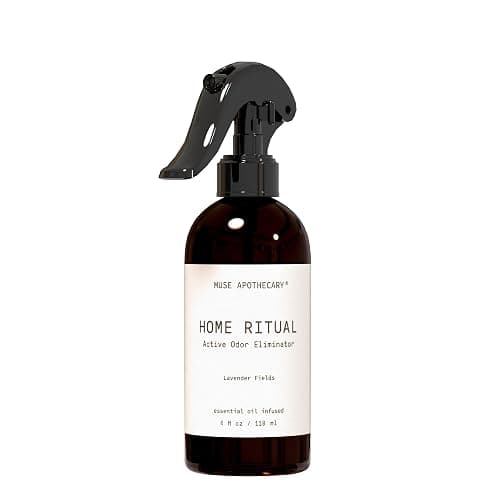 Muse Apothecary Home Ritual Active Odor Eliminator Spray - Furniture Deodorizer Spray & Bathroom Odor Eliminator for Home - Essential Oil Air Freshener - 4oz, Lavender Fields - Image 1