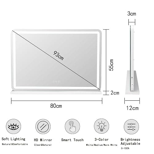 LIANWANG Hollywood Schminkspiegel mit Beleuchtung, Hollywood Spiegel mit 3 Farbtemperaturen, Groß Schminkspiegel mit Touchscreen-Steuerung und USB Für Makeup 80 X 57cm thumbnail 2
