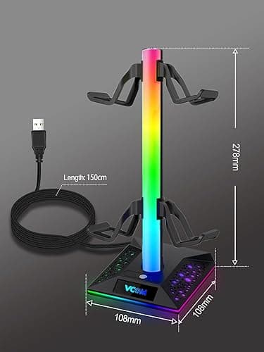 V VCOM RGB Gaming Headphones Stand with 2 USB Ports Headset Stand with 10 Light Modes and Non-Slip Rubber, Suitable for All Earphone Accessories, Best Gift for Husband, Kids, Boyfriend thumbnail 9