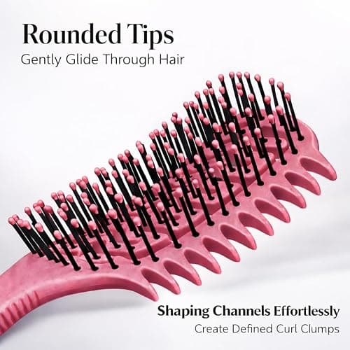 Vented Curl Defining Brush, Detangling & Clump-Forming Styling Brush for Wavy Curly Coily Hair, Wet/Dry, Anti-Frizz, Rounded Tips, Non-Slip Handle (Pink) thumbnail 2