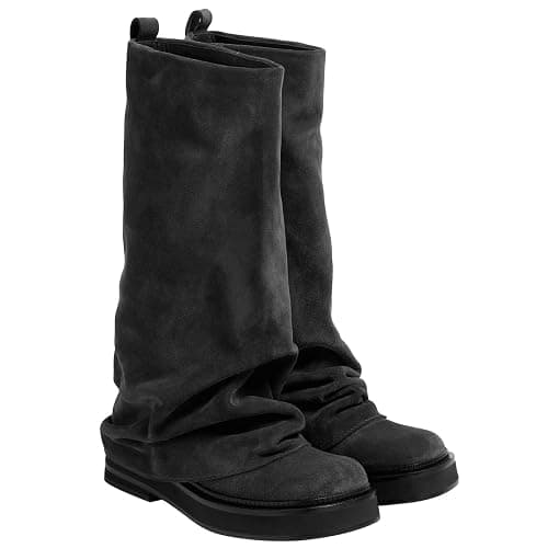 ClassicSter Slouch Fold Over Boots for Women Knee High Moto Boots Low Heel Sloucy Motorcycle Shoes Comfortable Mid Calf Boot thumbnail 2
