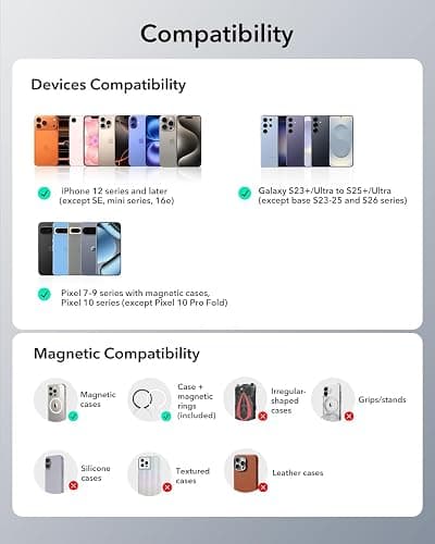 ESR for MagSafe Wallet, 5 Card Holder for Phone Case, RFID Blocking | MagSafe Sticker Included, Slim Magnetic Wallet for iPhone 17 Pro Max 17e 16 15 14 13 12 Series, Selected Samsung Galaxy,Black thumbnail 10