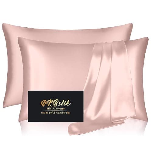 Silk Pillow Cases 2 Pack, Mulberry Silk Pillowcases Standard Set of 2, Smooth, Anti Acne, Beauty Sleep, Both Sides Natural Silk Satin Pillow Cases for Women 2 Pack with Zipper for Gift, Coral - Image 1