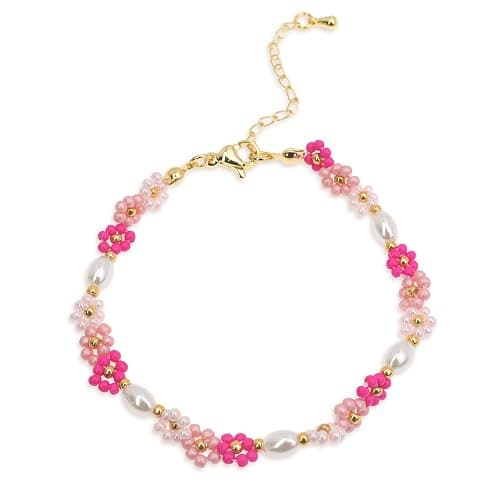 Agriajun Colorful Daisy Flower Beaded Bracelets for Women, Cute Handmade Floral Gold Beads Adjustable Bracelet Spring Boho Jewelry Gift - Image 1