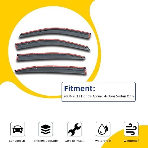 PLDDE Window Visors Compatible with 2008-2012 Accord Sedan 4-Door Smoke Tint with Chrome Trim Outside Mount Tape On/Clip On Style PVC Wind Sun Rain Guard Vent Deflector thumbnail 2