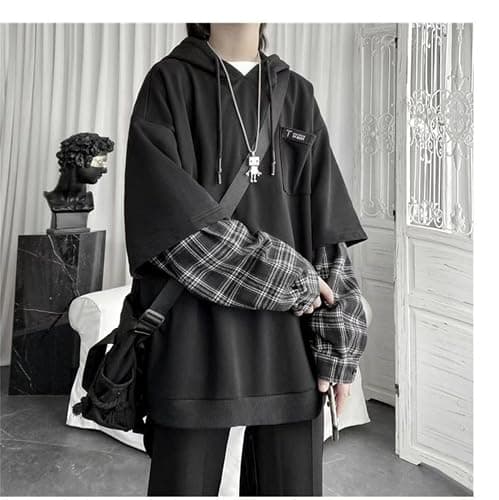 ZITEZHGO Emo Hoodie Streetwear Hoodies for Men Women Teen Boys Oversized Pullover Patchwork Sweatshirt thumbnail 4
