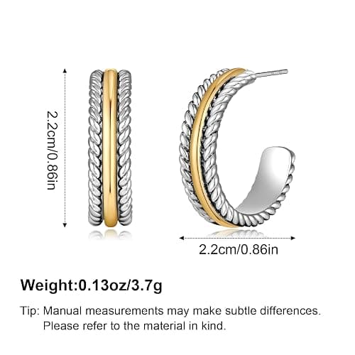VEDAIM Gold and Silver Mixed Metal Earring Two Tone Studs Earrings for Women Chunky C Hoop Earrings Fashion Jewelry thumbnail 6