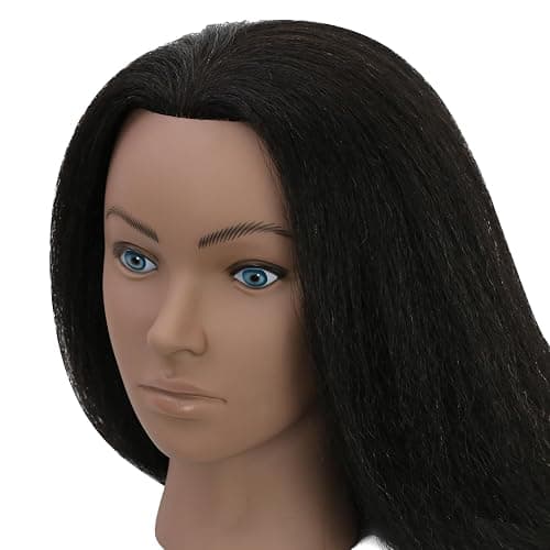 Sirydtm 18" Mannequin Head Human Hair 100% Real Human Hair Mannequin Head Cosmetology Makeup Doll Training Head With Table Clamp Stand for Curling, Cutting Dyeing & Hairdresser School Training thumbnail 2