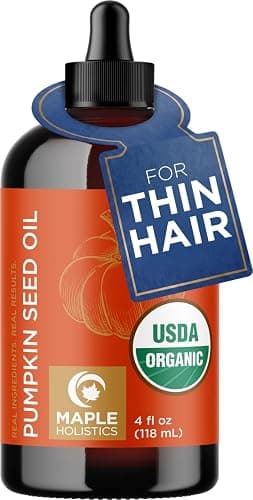 Maple Holistics Pumpkin Seed Oil Organic Certified - 100% Pure Organic Pumpkin Seed Oil for Hair and Anti Aging Face Oil - USDA Organic for Dry Hair and Volume - Virgin Cold Pressed & Unrefined (4oz) - Image 1