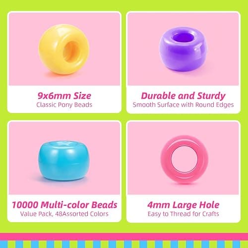 Simetufy 10000PCS Pony Beads Bulk, 48 Colors 6x9mm Kandi Beads for Bracelet Making Rave Kandi Hair Braiding Key Chains DIY Crafts Gifts (5.73LB, Stack Box) thumbnail 7