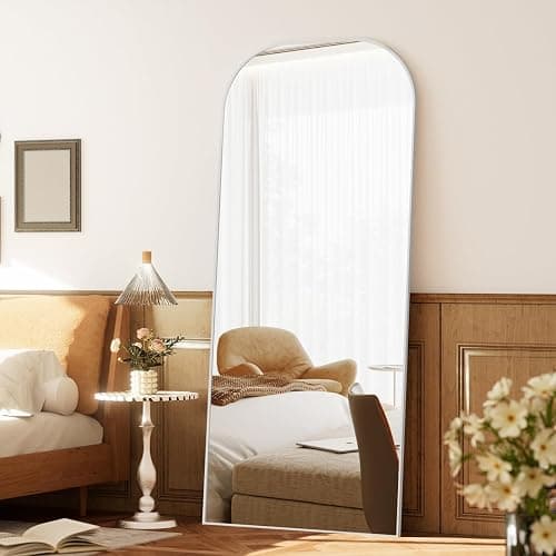 Koonmi Full Length Mirror, 56"x21" Mirror Full Length with Stand | Domed Top Square-Edged ShatterProof Floor Mirror with Sliver Aluminum Alloy Frame for Bedroom Living Room Home Gym thumbnail 6