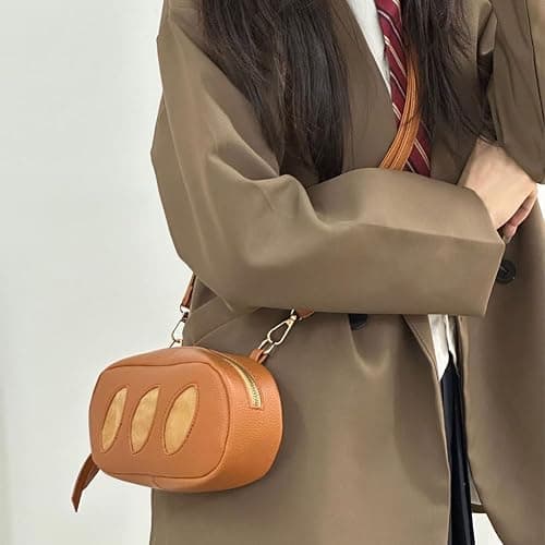 Plush Toast Loaf Bread Crossbody Purse, Leather Cute Food Baguette Makeup Bag, Novelty Funny Mini Hotdog Pencil Shoulder Bag thumbnail 5