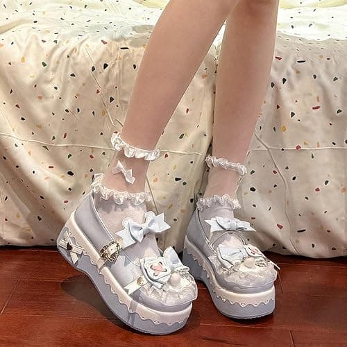 FQLGJMY Damen Lolita Mary Jane Schuhe Gothic Runde Zehenpartie Klobiger Plateauabsatz Spitze Bunt Punkrock Süß Kawaii Mit JK Bubble Princess-Kleid Denim-Lederrock Jeans thumbnail 5