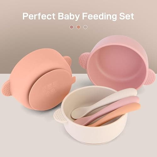 Eascrozn 3 Pack Baby Bowls with Suction and 3 Pack Baby Spoons, BPA Free, Silicone Baby Feeding Set for Babies Toddler Kids, Microwave and Dishwasher Safe thumbnail 4