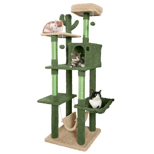 CAPHAUS Cactus Cat Tree for Indoor Cats, Cute 70-Inch Cat Climbing Play Tower with Top Perch for Large Cats Kittens, Multi-Level Cat Activity Tree with Scratching Posts, Hammock, Cat Cave Condo - Image 1