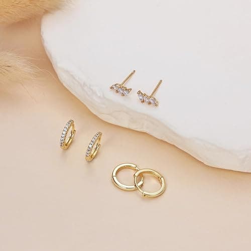 Freekiss 3 Pairs Gold Hoop Earrings Set: Dainty Stud Earrings Trendy Small 14K Gold Plated Hypoallergenic Dangle Cartilage Huggie Hoop Earrings for Women Gold Jewelry for Women Gifts thumbnail 6