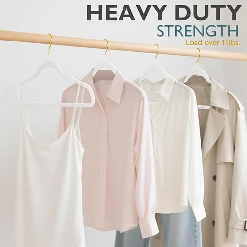ManGotree Velvet Coat Hangers with 360° Swivel Gold Hook, Non-Slip Felt Suit Hangers, Ultra-Thin Space Saving Clothes Hanger for Jacket, Sweater, Shirt, Dress, Pants (66 Pack, White) thumbnail 4