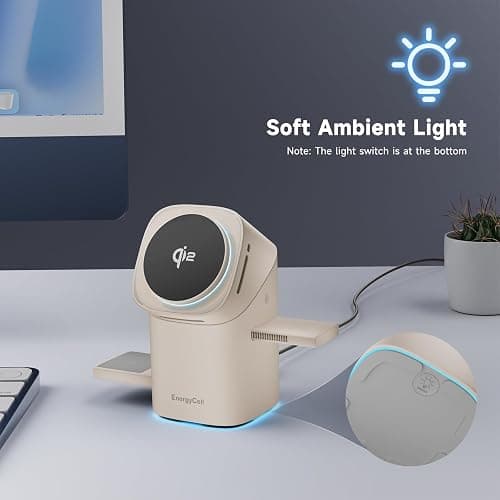 EnergyCell Rotating Wireless Charger, Qi2 Certified 2X Faster 15W for iPhone Charging Station 16/15/14/13/12, Apple Watch, AirPods, 3 in 1 Charging Station Apple Magnetic with Heat Dissipation, Desert thumbnail 6