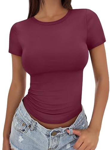 Trendy Queen Womens Basic T Shirts Summer Tops 2025 Crop Short Sleeve Slim Fit Tee Cute Gym Workout Clothes - Image 1