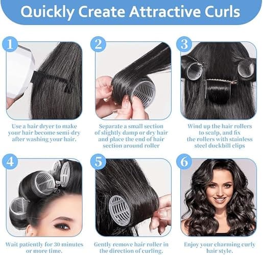 Hair Rollers Set-50PCS,Hair Rollers with Clips- eco-friendly Nylon Material,4-sizes for Various Curls - Perfect for Styling and Volume,60 45 36 25mm/24pc Curlers rollers & 24pc Curl Clips thumbnail 5