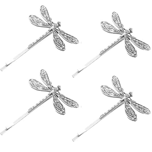LALAFINA 4Pcs Vintage Dragonfly Hair Clips Dragonfly Bobby Pins Side Clip Wedding Hair Clips Vintage Bobby Pins for Women Wedding, Ancient Silver - Image 1
