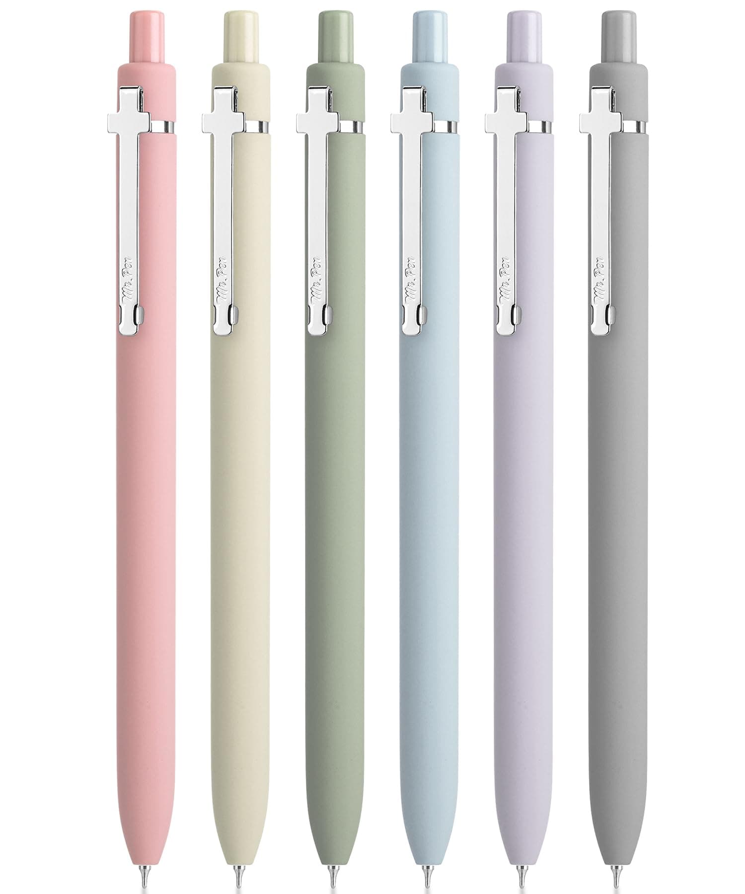 Mr. Pen- Bible Journaling Pens, 6 Pack, Black Ink, Retractable Gel Pens 0.5 mm, Morandi Barrels with Silver Cross Clip, Smooth Writing for Bible Study, Journaling, Planning & Gifts for Women - Image 1