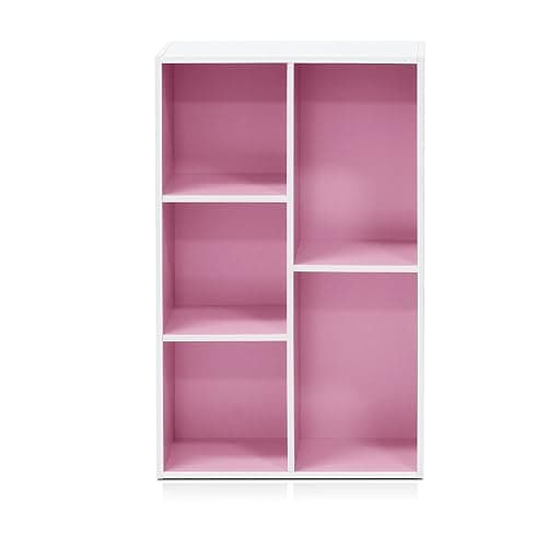 Furinno LUDER Book Shelf, 5-Cube Bookshelf, Reversible Bookcase, 9.4 x 19.5 x 31.5, for Living Room, Bedroom, Home Office, White/Pink thumbnail 4