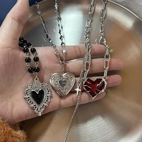 TYATVS Heart Locket Necklace for Women Boho Y2k Necklaces Vintage 2000s Renaissance Whimsigoth Accessories thumbnail 5