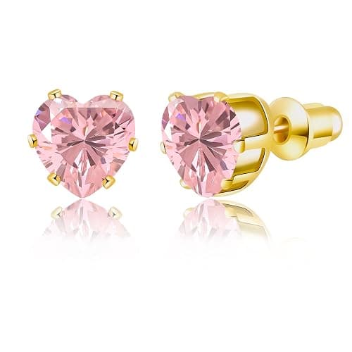 MIUSISHIYU 8mm Heart-Cut Birthstone Stud Earrings for Women – 18K Gold Plated Hypoallergenic Cubic Zirconia Earrings, Nickel Free, 12 Months Colors, Everyday Jewelry, Gift for Her, Bridal, Birthday, Christmas - Image 1