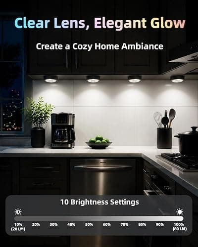 HOLKPOILOT Puck Lights with Remote, 2000mAh Battery Operated Rechargeable Under Cabinet Lighting, 3 Color Temps & 7 RGB Colors, Magnetic Closet Light, Black Wireless Puck Light for Kitchen, Shelf. thumbnail 5