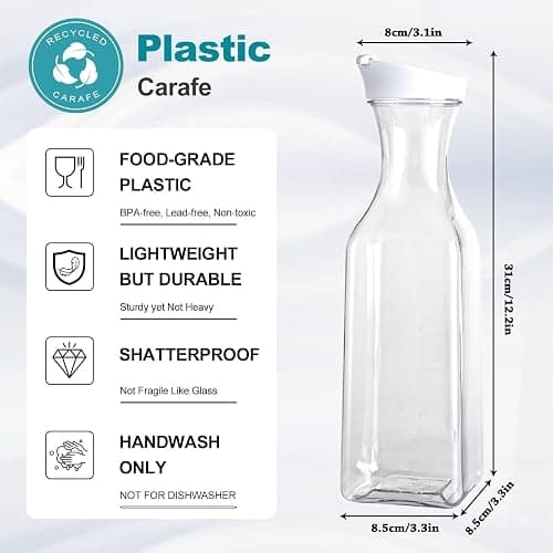Set of 6 Plastic Carafe with Lid, 50 Oz Carafes for Mimosa Bar Supplies, Square Base Juice Containers, Water Bottle, Milk Container, Clear Beverage Containers for Fridge thumbnail 3