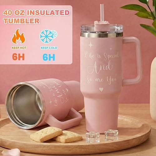 Mothers Day & Birthday Gifts for Women - Tova's Creations 13-Piece Strawberry Daiquiri Spa Gift Basket with 40 OZ Tumbler & Luxury Flannel Blanket for Mom, Wife, Grandma thumbnail 3