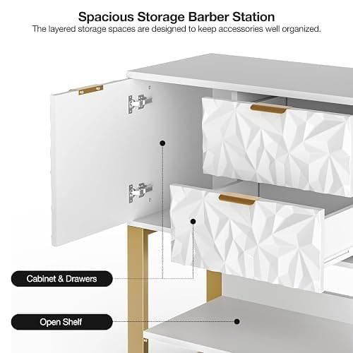 Paddie Barber Station for Hair Stylist, Wall Mount Salon Storage Cabinet with Drawers & Shelf, Makeup Organizer Beauty Spa Stylist Equipment Bathroom Dresser (White) - Whtie thumbnail 4