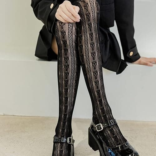 EHOTER Lolita Fischnetz Oberschenkelhohe Socken Herz Gestreift Spitze Rüschen Overknee Strümpfe Damen Kniestrümpfe Mädchen Spitze Netzstrümpfe Lolita Lose Socken Halloween Kostüme thumbnail 5