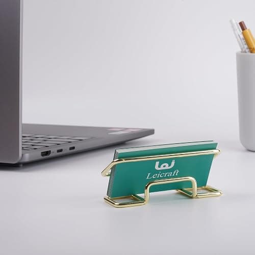 Leicraft Business Card Holder for Desk, Cute Metal Card Organizers and Office Desk Accessories for Men and Women (Golden) thumbnail 2