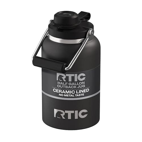 RTIC Half Gallon Outback Jug, Stainless Steel, Ceramic Lined Insulated Water Bottle with Lid and Handle, BPA-Free, Double Wall Vacuum Insulation, Black - Image 1