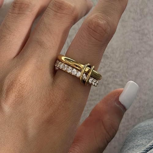 Stackable Rings for Women Non Tarnish - 18K Gold Plated Water Resistant Interlocked Stackable Ring - Stainless Steel Waterproof Rings for Women Tarnish Free thumbnail 5