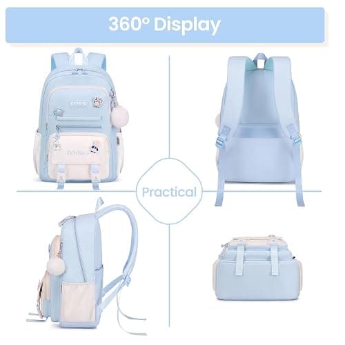 Tanou School Backpacks for Girls, 20 Liters Kawaii Girls School Bag with Pendant, Lightweight Nylon Childrens Backpack for Primary Junior School, Blue thumbnail 7